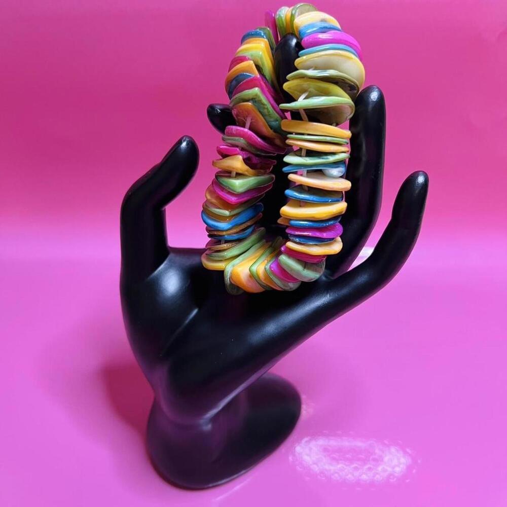 Retro 70s multi-coloured plate stretch bracelet